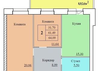 Продается двухкомнатная квартира, 64.1 м2, Ярославская область