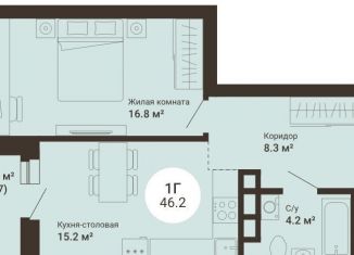 Продам однокомнатную квартиру, 46.2 м2, Екатеринбург, Чкаловский район