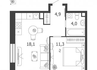 Продам 1-комнатную квартиру, 37.9 м2, Москва, ЮАО, 3-я очередь, к6