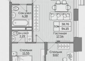 Продам трехкомнатную квартиру, 54.2 м2, Казань, Приволжский район
