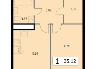 Однокомнатная квартира на продажу, 35.1 м2, Одинцово