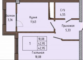 1-ком. квартира на продажу, 43 м2, Нальчик, улица Мальбахова, 17, район Богданка