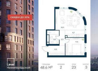 Продается 2-ком. квартира, 48.6 м2, Москва, ЮВАО, жилой комплекс Левел Нижегородская, 1