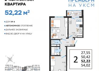Продам двухкомнатную квартиру, 52.2 м2, Ульяновск, Засвияжский район
