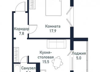 1-комнатная квартира на продажу, 46.2 м2, посёлок Западный
