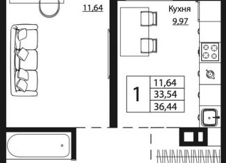Продается однокомнатная квартира, 36.4 м2, Ростовская область