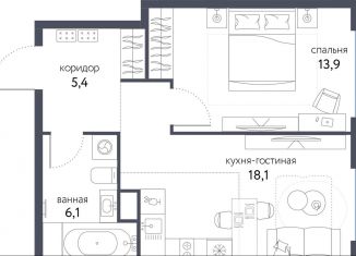 Двухкомнатная квартира на продажу, 43.5 м2, Москва, ЖК Сиреневый парк, Тагильская улица, 4В