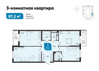 3-ком. квартира на продажу, 87.2 м2, Новороссийск, улица Куникова, 55к1, ЖК Облака