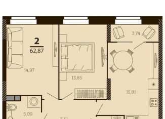 Продам 2-комнатную квартиру, 62.9 м2, Рязань