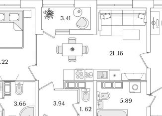 2-комнатная квартира на продажу, 76.4 м2, Санкт-Петербург, муниципальный округ Финляндский