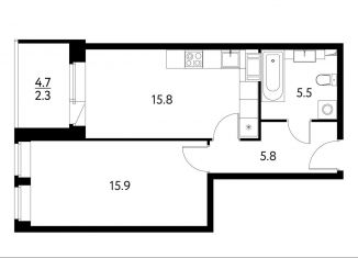 1-комнатная квартира на продажу, 45.3 м2, Щёлково, Центральная улица, 71к2