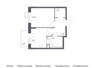 Продается однокомнатная квартира, 33.6 м2, деревня Середнево, жилой комплекс Цветочные Поляны Экопарк, к6