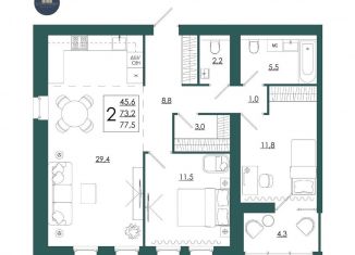 2-комнатная квартира на продажу, 77.5 м2, Смоленская область