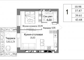 Продаю 1-комнатную квартиру, 39.6 м2, Калуга