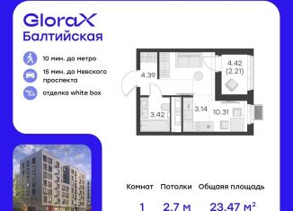 Квартира на продажу студия, 23.5 м2, Санкт-Петербург, метро Нарвская, улица Шкапина, 15