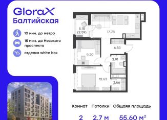 2-комнатная квартира на продажу, 55.6 м2, Санкт-Петербург, метро Нарвская, улица Шкапина, 15