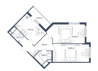 Продам 2-ком. квартиру, 56.6 м2, поселок Мещерино