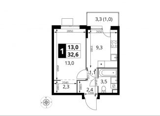 Продажа однокомнатной квартиры, 32.6 м2, Химки