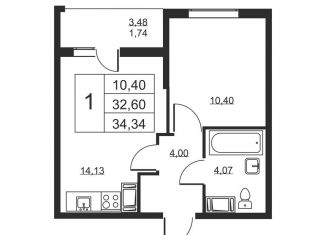 Продам 1-комнатную квартиру, 34.3 м2, Ленинградская область