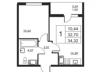 Продажа 1-комнатной квартиры, 34.3 м2, Бугры