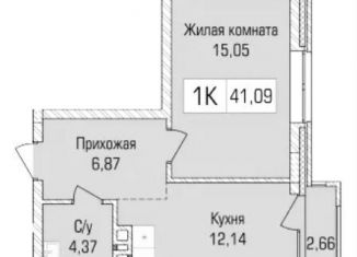 Продаю 1-ком. квартиру, 41.1 м2, Новосибирск, Калининский район