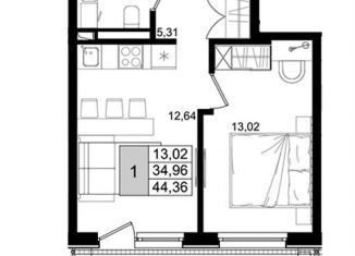 Продажа однокомнатной квартиры, 44.4 м2, Анапа