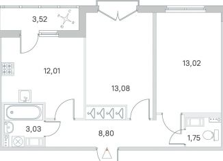 2-комнатная квартира на продажу, 53.5 м2, посёлок Стрельна, ЖК Любоград