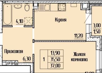 Продам 1-комнатную квартиру, 36.6 м2, Батайск, улица Леонова, 12к1, ЖК Прибрежный