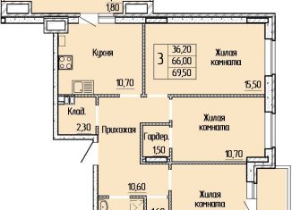 Продажа 3-комнатной квартиры, 69.1 м2, Батайск, улица Леонова, 12к1, ЖК Прибрежный