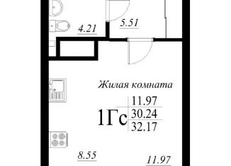 Продам 1-комнатную квартиру, 32.2 м2, Казань, ЖК Родина