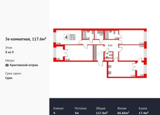 Продаю 4-комнатную квартиру, 117.6 м2, Санкт-Петербург, метро Крестовский остров