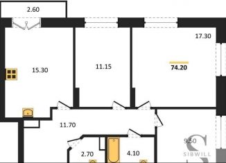 Продается трехкомнатная квартира, 74 м2, Новосибирск, улица Королёва, 4, ЖК на Королёва