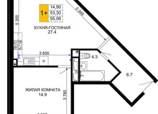 1-ком. квартира на продажу, 55.1 м2, Краснодар
