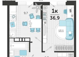 1-комнатная квартира на продажу, 36.9 м2, Краснодар, улица Автолюбителей, 1Гк1, ЖК Стрижи