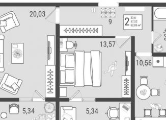 Продается 2-комнатная квартира, 62.9 м2, Тольятти