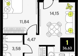 Продажа 1-комнатной квартиры, 36.6 м2, Тюмень, Калининский округ