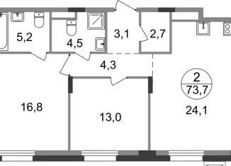 Продаю двухкомнатную квартиру, 73.7 м2, Московская область