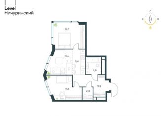 Продается 3-комнатная квартира, 56 м2, Москва, жилой комплекс Левел Мичуринский, к9