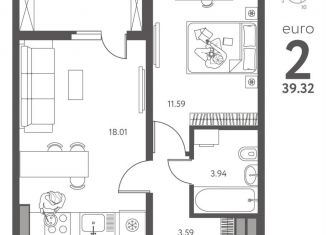 Продам 1-ком. квартиру, 39.3 м2, Липецкая область