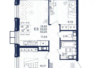 Продам 2-ком. квартиру, 53.3 м2, Тула