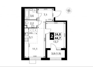 Продажа 2-ком. квартиры, 44.7 м2, поселение Мосрентген