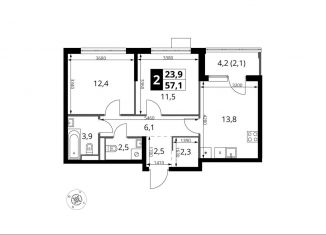 Продажа 2-ком. квартиры, 57.1 м2, поселение Мосрентген, жилой комплекс 1-й Ясеневский, к1