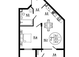 Продам двухкомнатную квартиру, 42.4 м2, Ростов-на-Дону