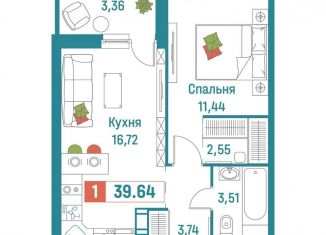 Продается однокомнатная квартира, 39.6 м2, Мурино, ЖК Графика