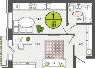 Продам 1-комнатную квартиру, 36.5 м2, Тульская область, улица Героя России Горшкова, 9