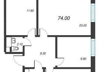 3-ком. квартира на продажу, 74 м2, Санкт-Петербург, метро Василеостровская