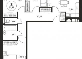 Продается трехкомнатная квартира, 72 м2, Ростов-на-Дону, ЖК Гринсайд