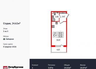 Продам квартиру студию, 24.6 м2, Санкт-Петербург, Московский район