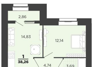 Продам 1-ком. квартиру, 38.3 м2, Рязанская область