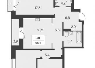 3-ком. квартира на продажу, 96.6 м2, Новосибирск, ЖК Расцветай на Красном